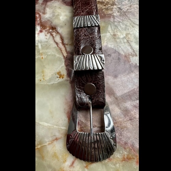 VINTAGE 1990s ANDERSON PARKETT NAVAJO RANGER SET STERLING SILVER BELT BUCKLE - Picture 3 of 8